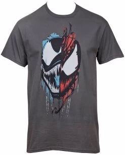 Marvel Comics Venom And Carnage Split Face Grey T-Shirt