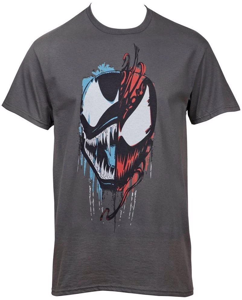 Marvel Comics Venom And Carnage Split Face Grey T-Shirt 1 Marvel Comics Venom And Carnage Split Face Grey T-Shirt