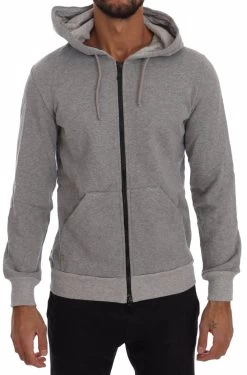 Daniele Alessandrini Gray Full Zipper Hodded Cotton Sweater