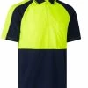 HI VIS Short Sleeve Polo Workwear Shirt Tops Tee Tradie Cool Dry Safety Two Tone - Fluro Yellow / Na