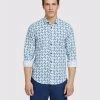 Oxford Men's Kenton Linen Cotton Floral Shirt - White/Aqua